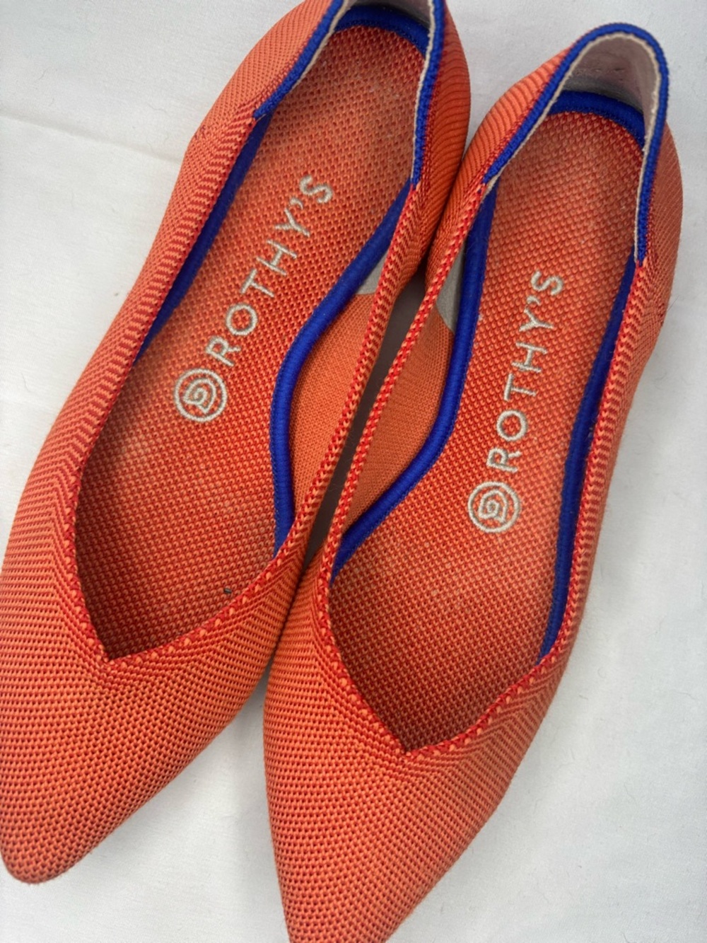 Rothy's The Point Ballet Flats- Permission Orange with Blue Trim- Retired & Rare - Picture 10 of 12